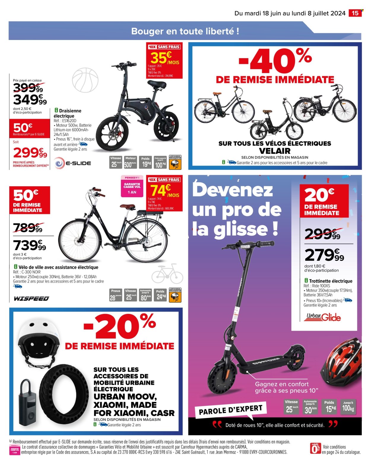 thumbnail - Catalogue Carrefour - 18/06/2024 - 08/07/2024 - Produits soldés - draisienne, vélo électrique, trottinette, trottinette électrique, vélo, Xiaomi. Page 17.