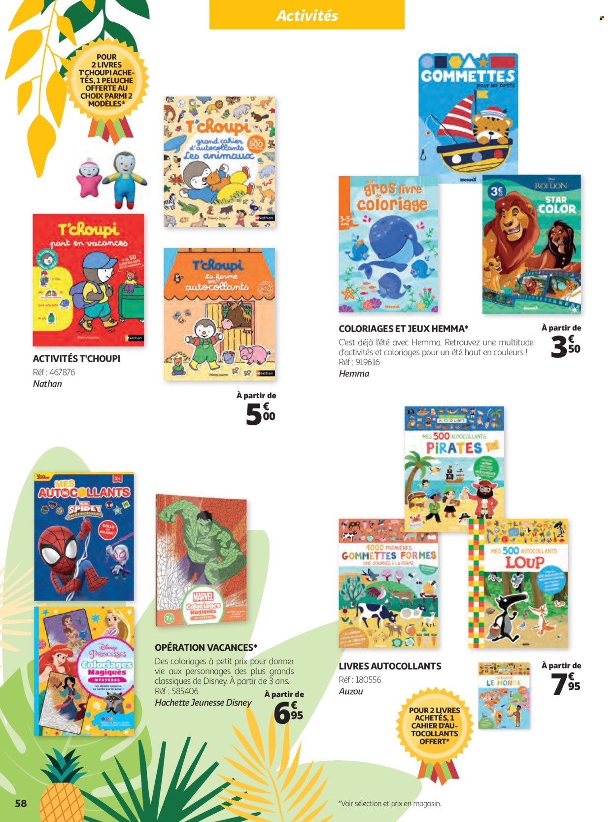 thumbnail - Catalogue Auchan - 22/06/2024 - 01/09/2024 - Produits soldés - Disney, cahier, coloriage, livre, jouet, peluche. Page 58.