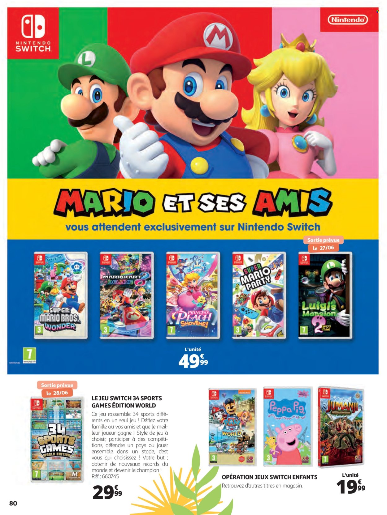 thumbnail - Catalogue Auchan - 22/06/2024 - 01/09/2024 - Produits soldés - jeux vidéo, Super Mario, Nintendo Switch. Page 80.