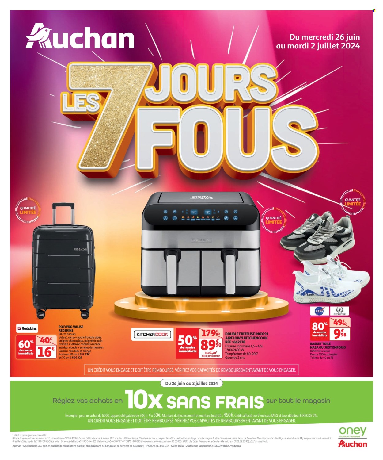 thumbnail - Catalogue Auchan - 26/06/2024 - 02/07/2024 - Produits soldés - basket, sangles de maintien, friteuse, valise. Page 1.