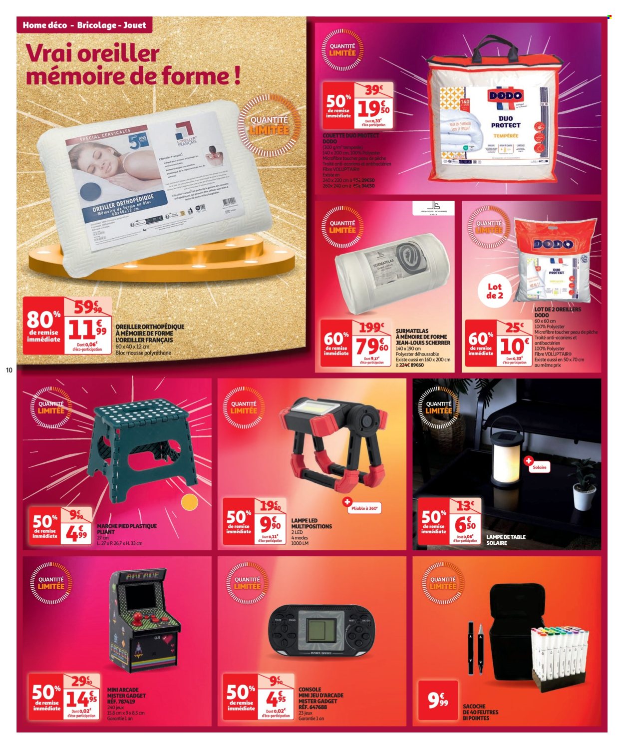 thumbnail - Catalogue Auchan - 26/06/2024 - 02/07/2024 - Produits soldés - jeu, marchepied, feutre, Dodo, couette, oreiller, jouet, sacoche, console, surmatelas, jeans, lampe, lampe de table. Page 10.