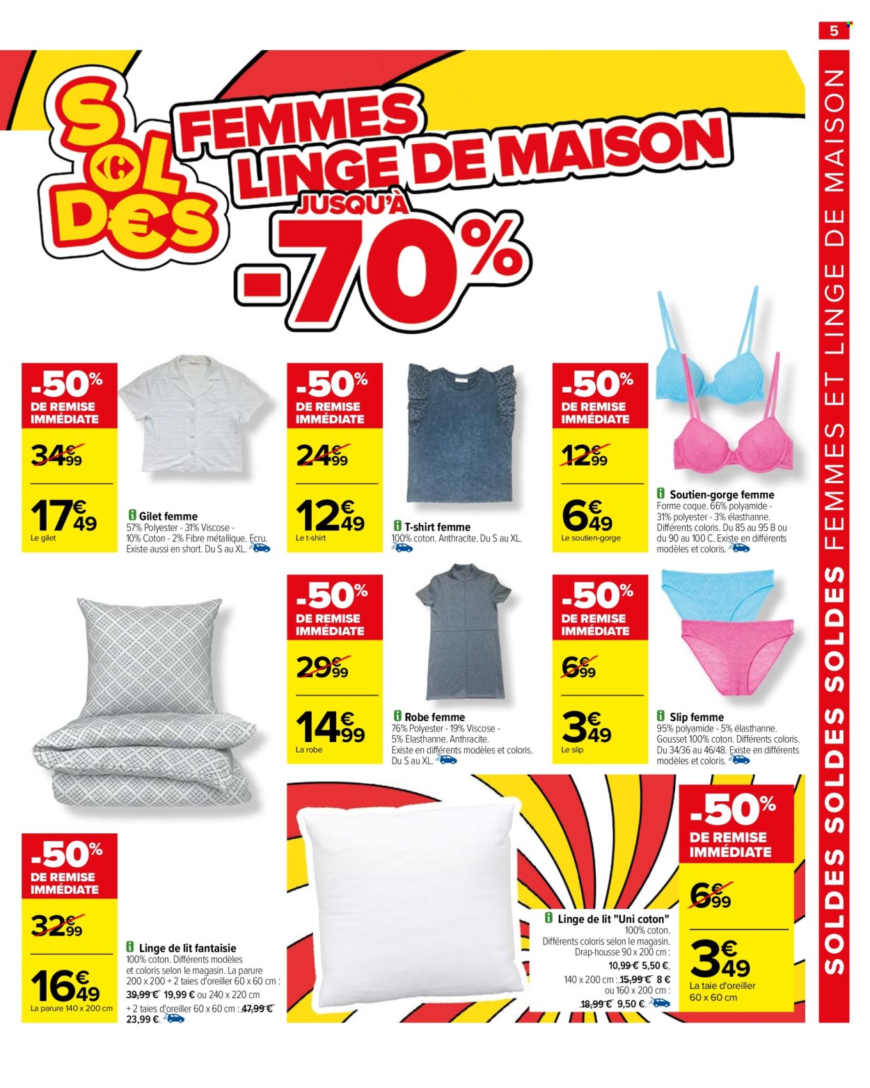 thumbnail - Catalogue Carrefour - 26/06/2024 - 23/07/2024 - Produits soldés - soutien-gorge, gilet, t-shirt, robe, slip, linge de lit. Page 7.