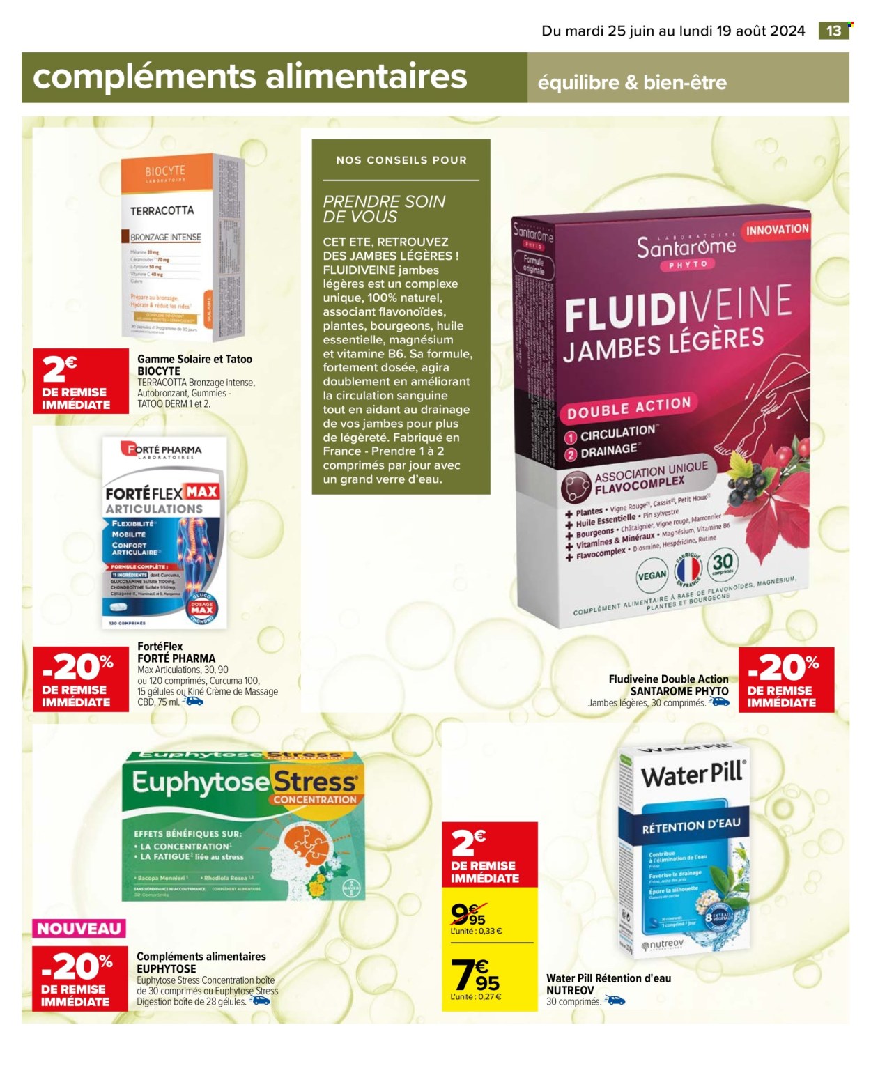 thumbnail - Catalogue Carrefour Hypermarchés - 25/06/2024 - 19/08/2024 - Produits soldés - Biocyte, Forté Pharma, compléments alimentaires, Euphytose. Page 13.
