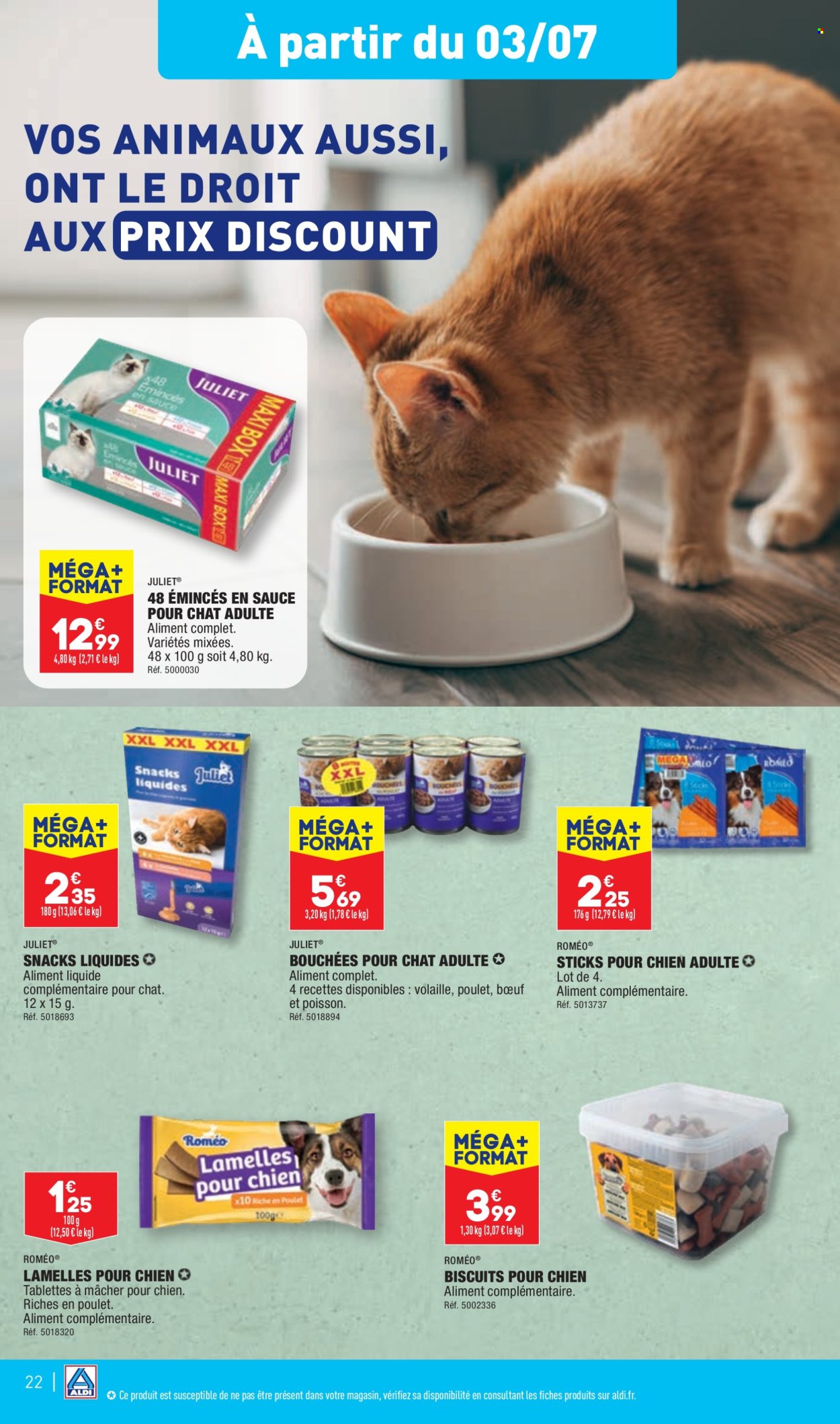 thumbnail - Catalogue ALDI - 02/07/2024 - 08/07/2024 - Produits soldés - poisson, biscuits, repas pour chat, nourriture pour chien. Page 24.