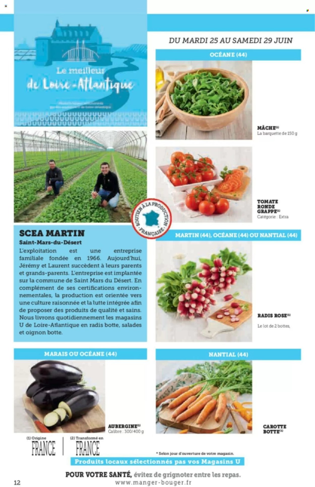 thumbnail - Catalogue Magasins U - 25/06/2024 - 07/07/2024 - Produits soldés - bottes, tomates, salade, aubergine, carotte. Page 12.