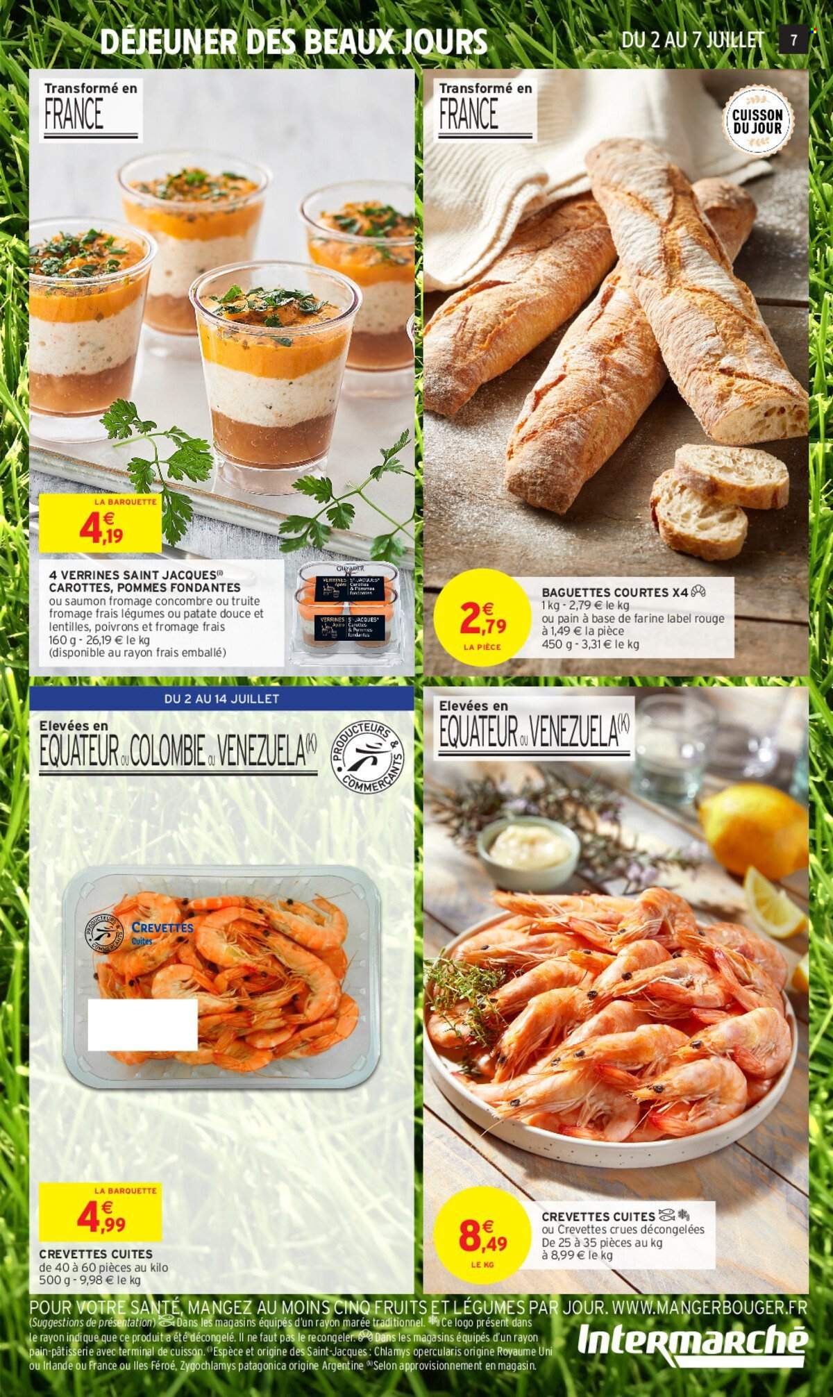 thumbnail - Catalogue Intermarché - 02/07/2024 - 14/07/2024 - Produits soldés - crevettes, baguette, pâtisserie salée, pommes, carotte, collation salée. Page 7.