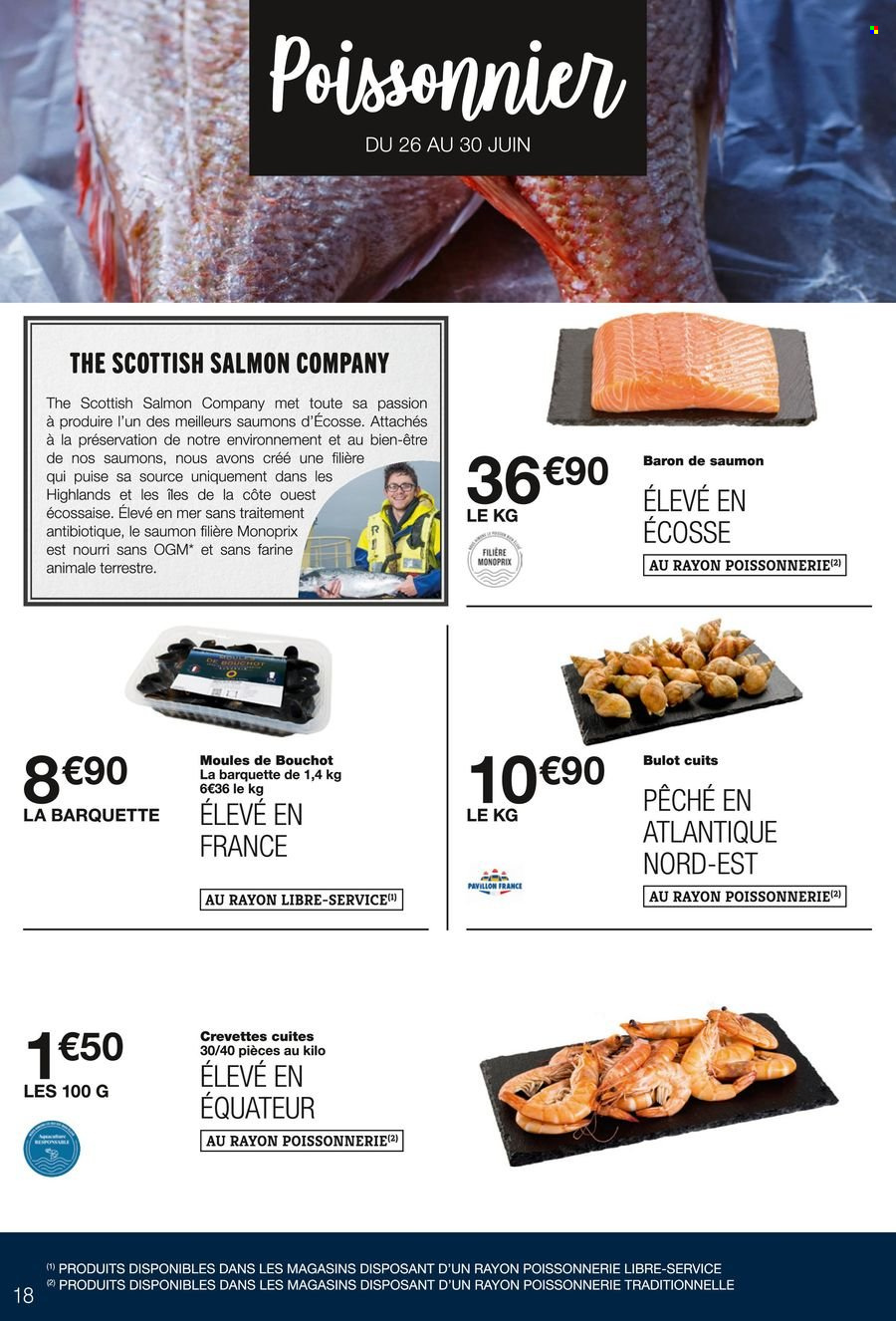 thumbnail - Catalogue Monoprix - 26/06/2024 - 07/07/2024 - Produits soldés - saumon, bulot, crevettes, moules, farine. Page 18.