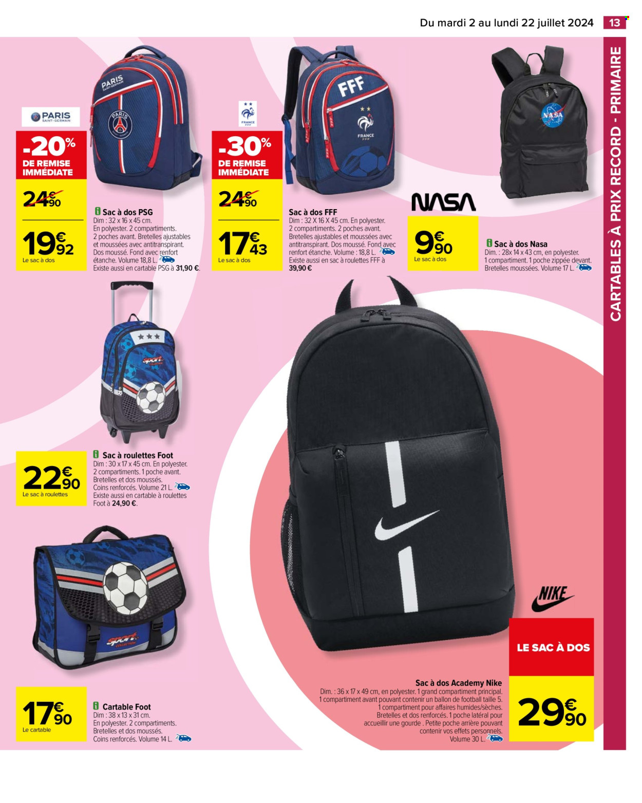 thumbnail - Catalogue Carrefour Hypermarchés - 02/07/2024 - 22/07/2024 - Produits soldés - sac à dos, Nike. Page 15.