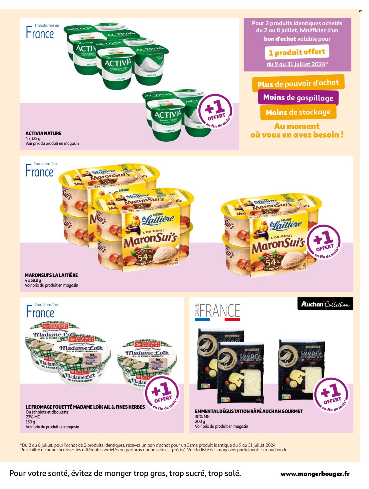 thumbnail - Catalogue Auchan - 02/07/2024 - 08/07/2024 - Produits soldés - Activia, yaourt, fromage, Madame Loïk, emmental. Page 3.