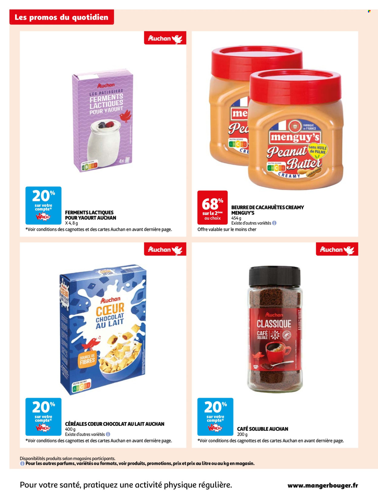 thumbnail - Catalogue Auchan - 02/07/2024 - 21/07/2024 - Produits soldés - yaourt, beurre de cacahuète, céréales, café, café soluble. Page 8.