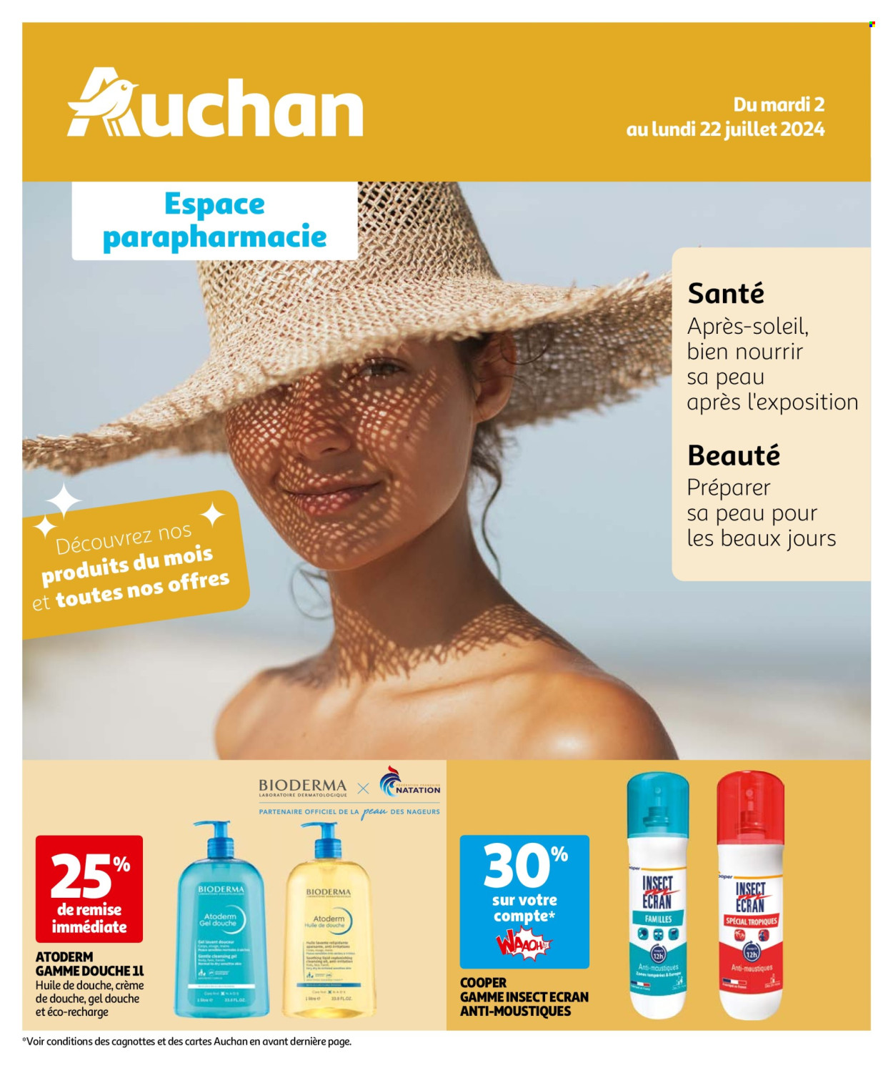 thumbnail - Catalogue Auchan - 02/07/2024 - 22/07/2024 - Produits soldés - Atoderm, anti-moustiques. Page 1.
