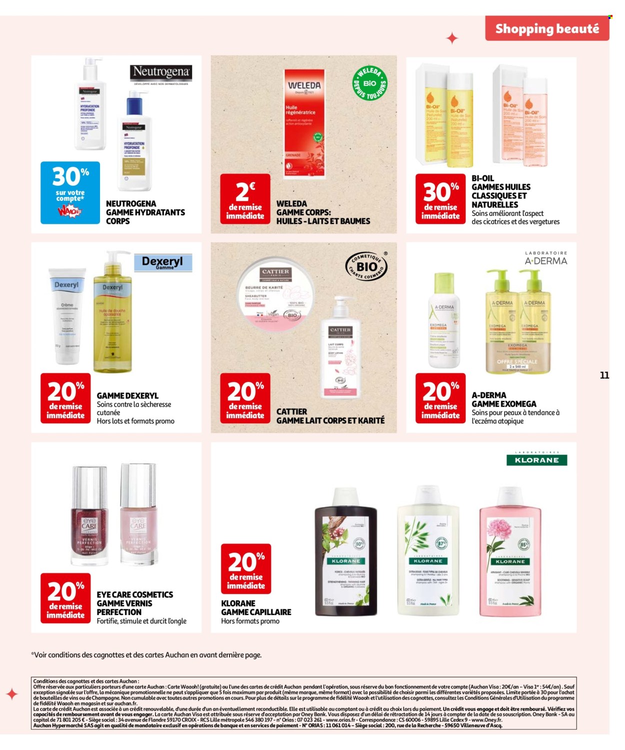 thumbnail - Catalogue Auchan - 02/07/2024 - 22/07/2024 - Produits soldés - Neutrogena, Weleda, lotion pour le corps, lait soin corps, A-DERMA, crème de jour, soin des yeux, Klorane. Page 11.