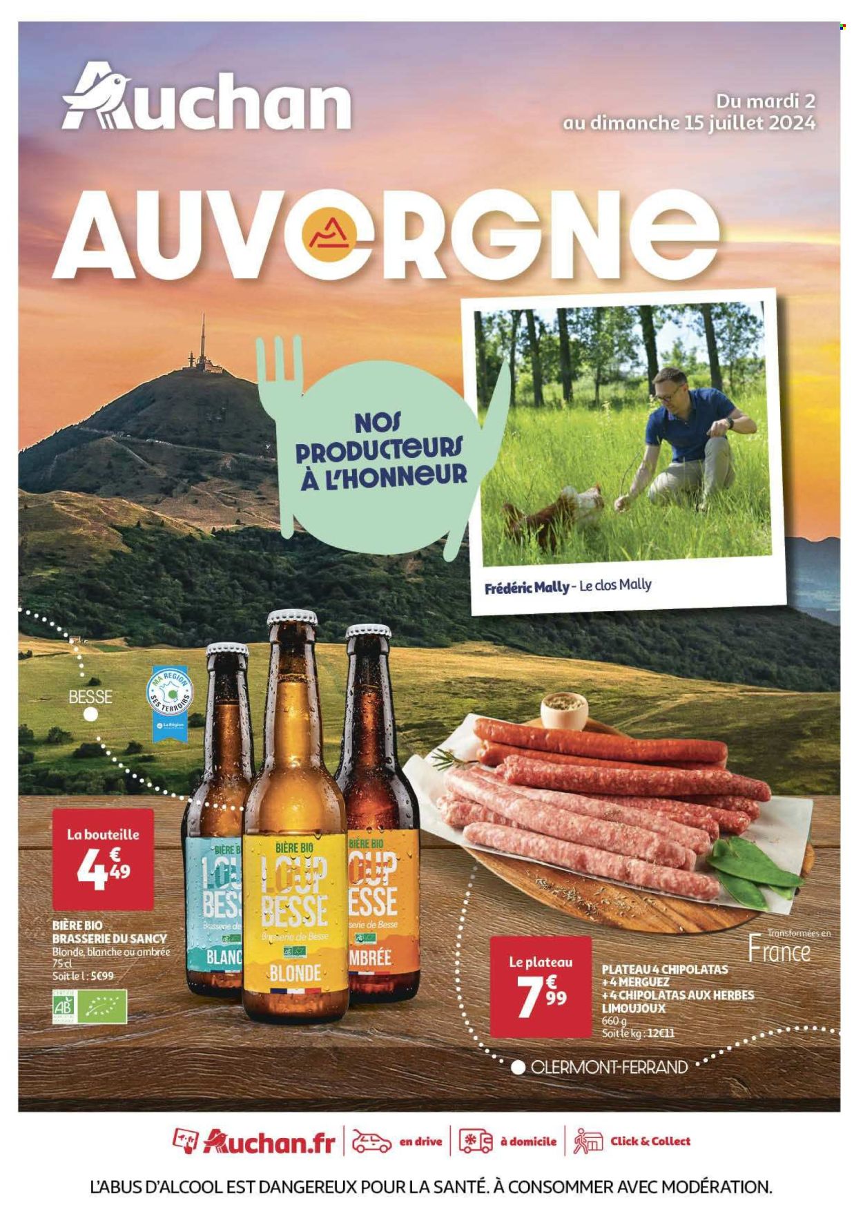 thumbnail - Catalogue Auchan - 02/07/2024 - 15/07/2024 - Produits soldés - bière, merguez, chipolata. Page 1.