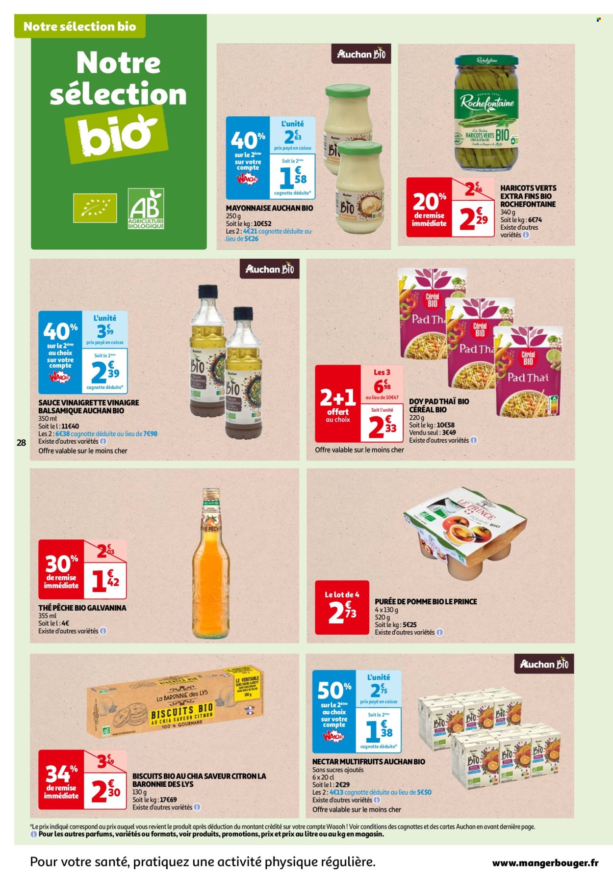 thumbnail - Catalogue Auchan - 02/07/2024 - 08/07/2024 - Produits soldés - mayonnaise, haricots, haricots vert, vinaigrette, vinaigre, vinaigre balsamique, thé glacé, purée pomme, purée, biscuits, nectar. Page 28.