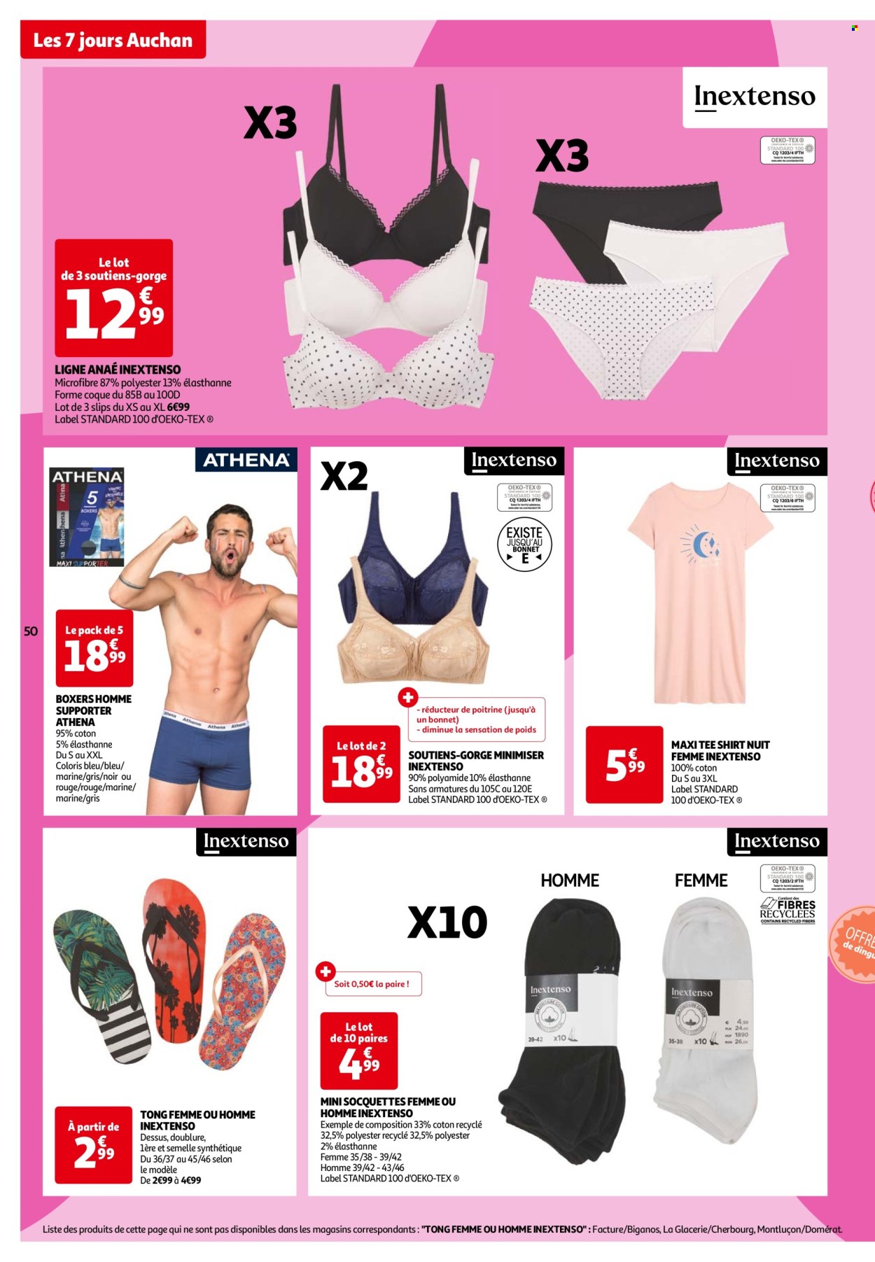 thumbnail - Catalogue Auchan - 02/07/2024 - 08/07/2024 - Produits soldés - ligne, boxers, soutien-gorge, t-shirt, chaussettes. Page 50.