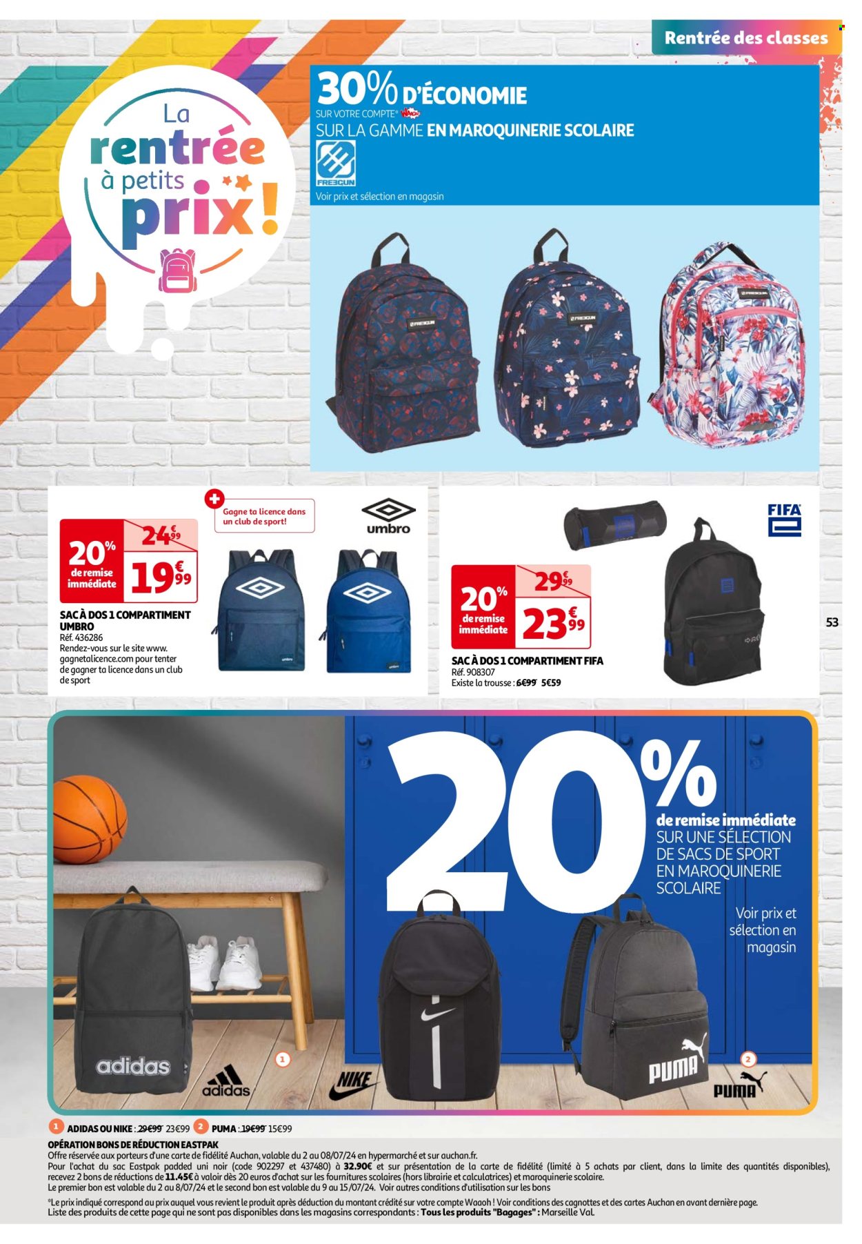 thumbnail - Catalogue Auchan - 02/07/2024 - 08/07/2024 - Produits soldés - Umbro, sac à dos, FIFA. Page 53.