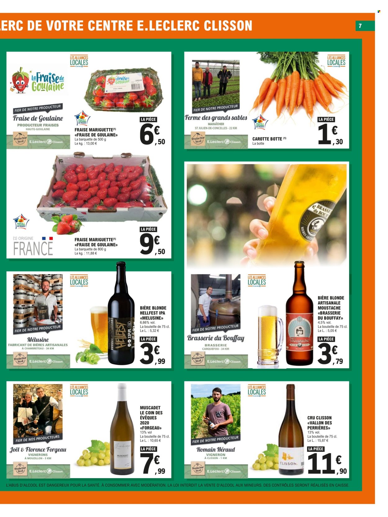 thumbnail - Catalogue E.Leclerc - 02/07/2024 - 13/07/2024 - Produits soldés - bière blonde, bottes, fraises, carotte, sablés. Page 7.