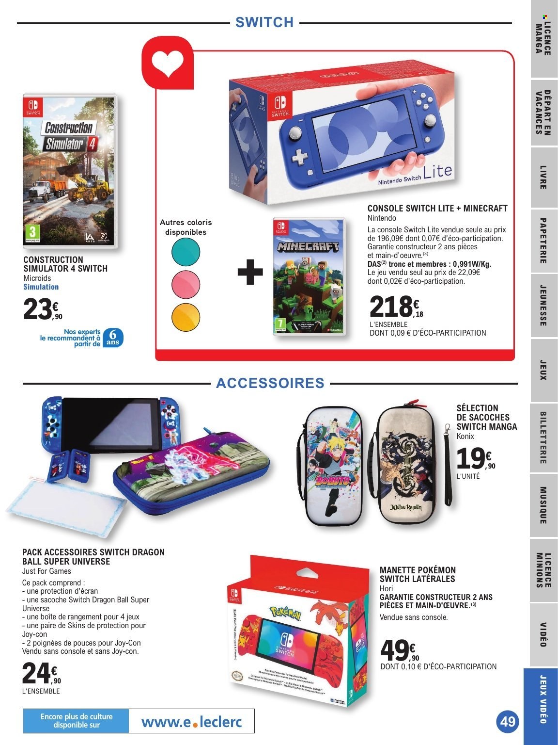 thumbnail - Catalogue E.Leclerc - 02/07/2024 - 20/07/2024 - Produits soldés - boîte de rangement, Pokémon, jeux vidéo, livre, Nintendo Switch, dragon. Page 49.