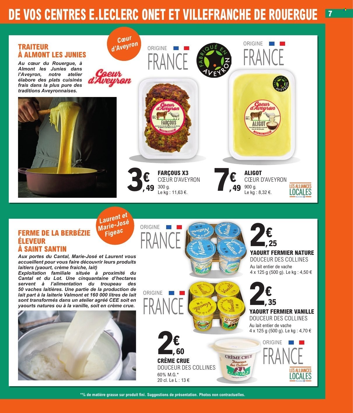 thumbnail - Catalogue E.Leclerc - 02/07/2024 - 13/07/2024 - Produits soldés - plat cuisiné, fromage à pâte dure, Aligot, yaourt, crème fraîche. Page 7.