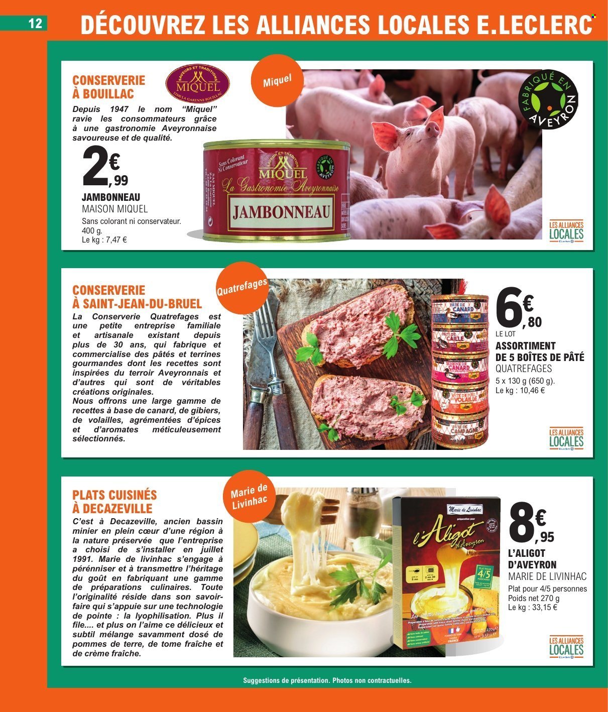 thumbnail - Catalogue E.Leclerc - 02/07/2024 - 13/07/2024 - Produits soldés - jambonneau, viande de canard, plat cuisiné, Aligot, épices, maison. Page 12.