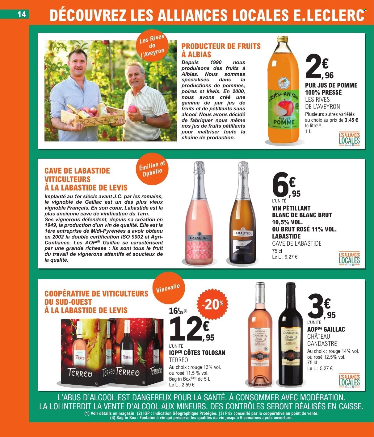 thumbnail - Catalogue E.Leclerc - 02/07/2024 - 13/07/2024 - Produits soldés - kiwi, pur jus, jus de pomme, vin, Pétillant, vin pétillant, Levis. Page 14.