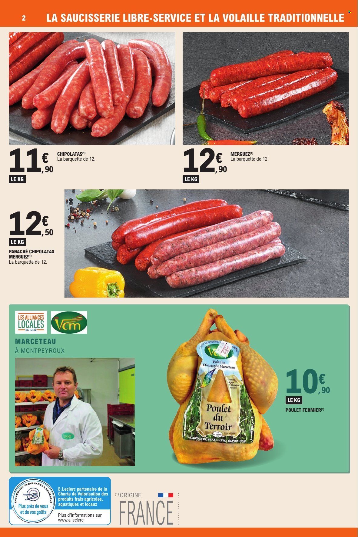 thumbnail - Catalogue E.Leclerc - 02/07/2024 - 27/07/2024 - Produits soldés - poulet, viande de poulet, merguez, chipolata. Page 2.