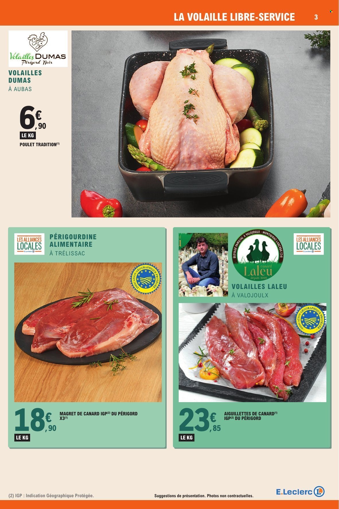 thumbnail - Catalogue E.Leclerc - 02/07/2024 - 27/07/2024 - Produits soldés - poulet, magret de canard, aiguillettes de canard, viande de canard. Page 3.