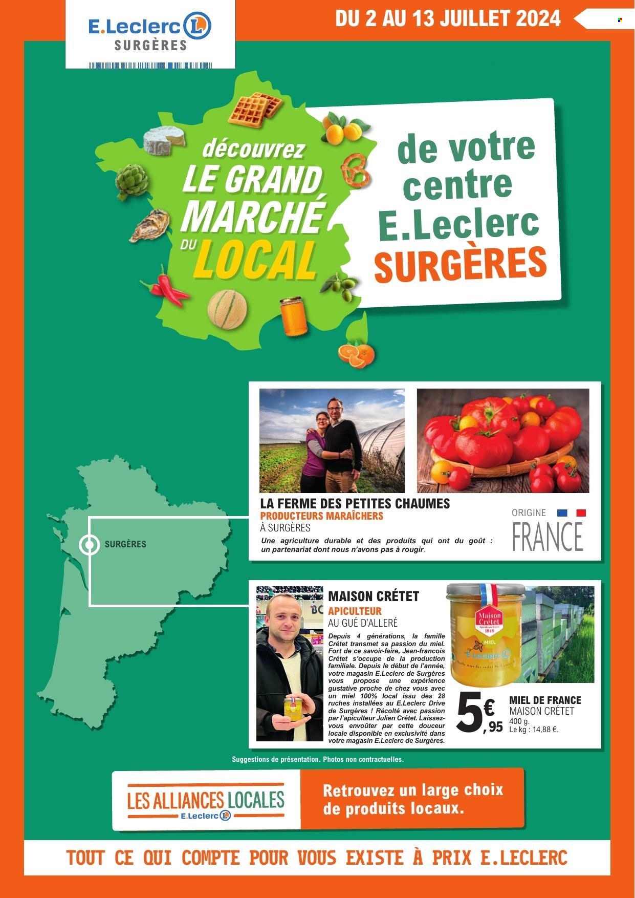 thumbnail - Catalogue E.Leclerc - 02/07/2024 - 13/07/2024 - Produits soldés - fromage, miel, jeans, maison. Page 1.