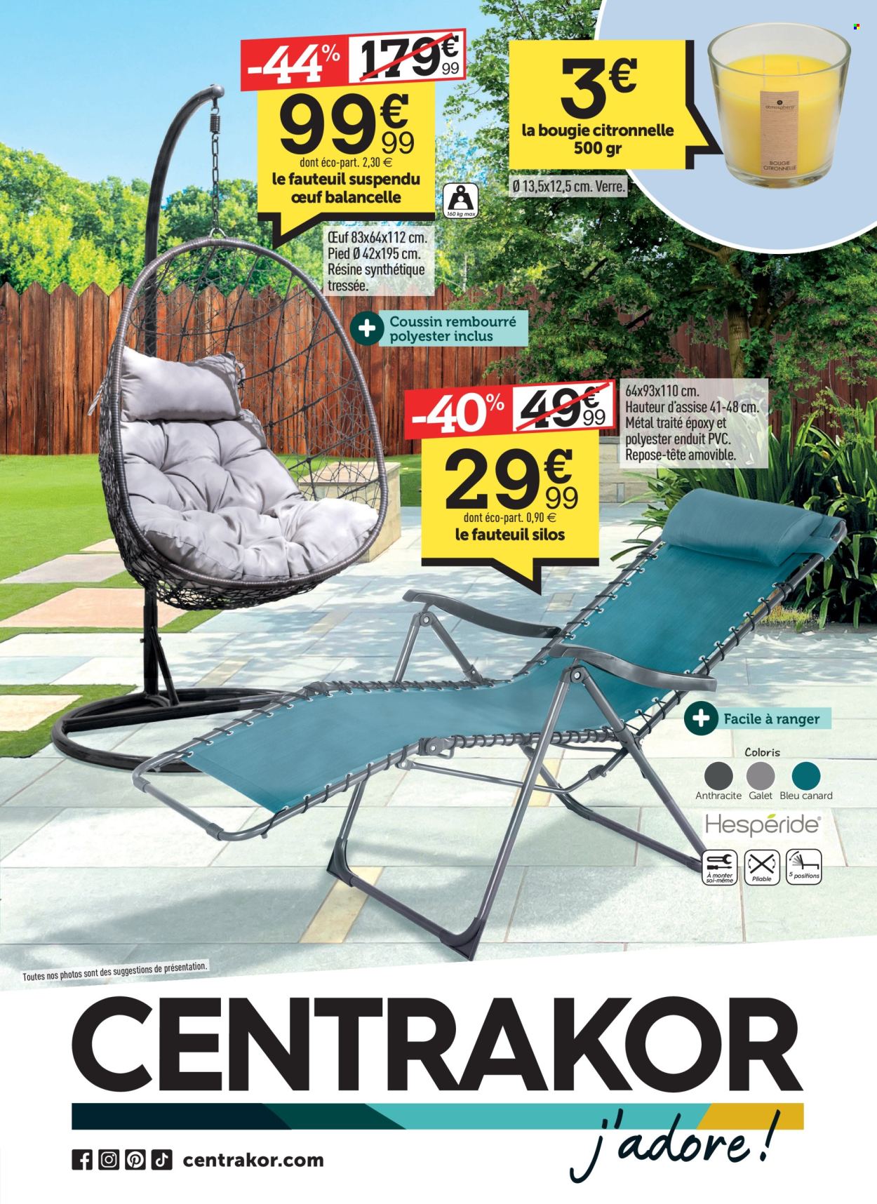 thumbnail - Catalogue Centrakor - 01/07/2024 - 14/07/2024 - Produits soldés - verre, bougie, coussin, fauteuil, fauteuil oeuf suspendu. Page 1.