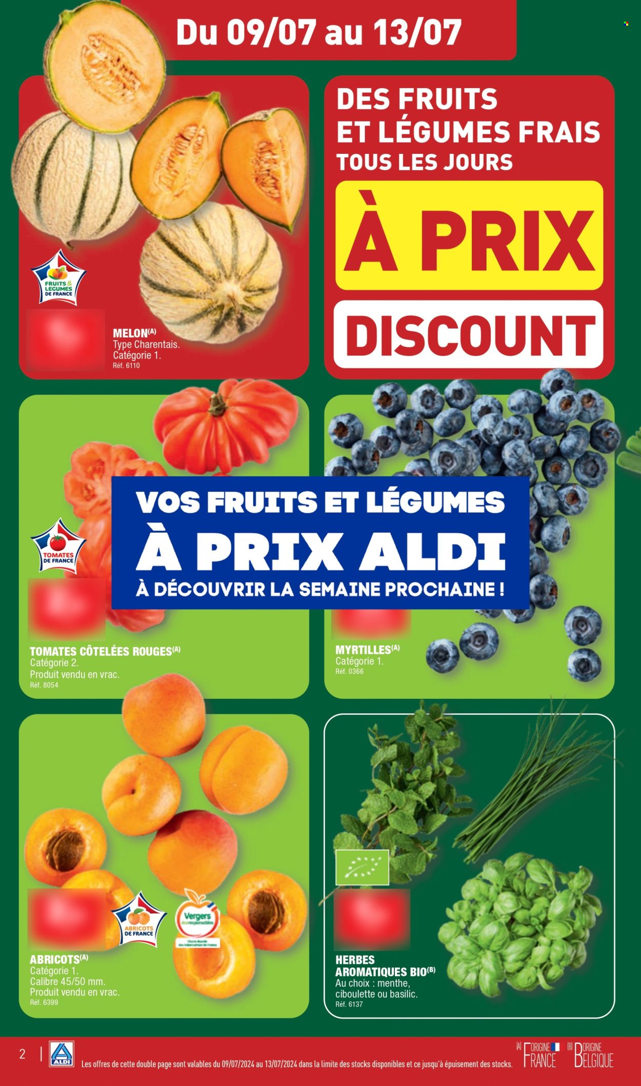 thumbnail - Catalogue ALDI - 09/07/2024 - 15/07/2024 - Produits soldés - abricots, myrtille, melon, tomates, ciboulette, basilic, menthe. Page 4.