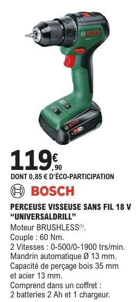 BOSCH PERCEUSE VISSEUSE SANS FIL 18 V “UNIVERSALDRILL”