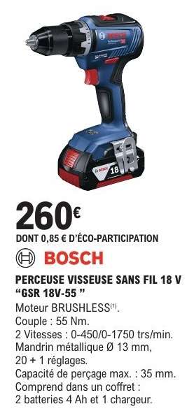 BOSCH PERCEUSE VISSEUSE SANS FIL 18 V 'GSR 18V-55'