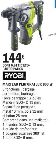 RYOBI MARTEAU PERFORATEUR 800 W