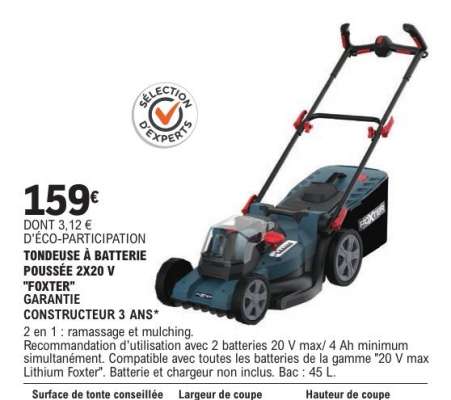 Tondeuse à batterie poussée 2x20 V 'Foxter'