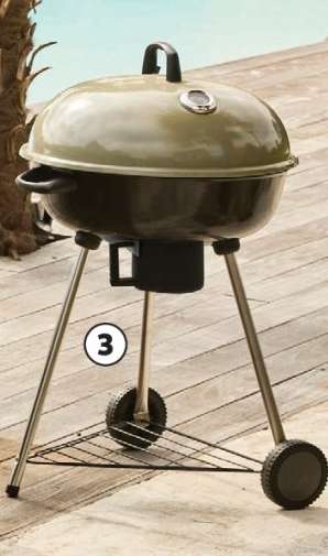 Barbecue Charbon - Structure acier, cuve acier émaillé et grille acier chromé
Surface de cuisson : Ø55 cm
Récupérateur cendres amovible
Réf. 537960