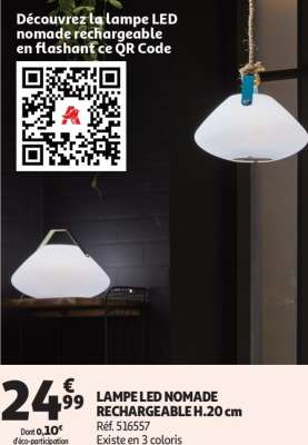 Lampe Led Nomade Rechargeable H.20 Cm - Réf. 516557
Existe en 3 coloris