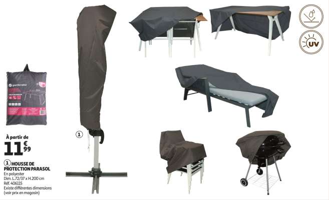 Housse De Protection Parasol - En polyester
Dim. L.72/37 x H.200 cm
Réf. 406115