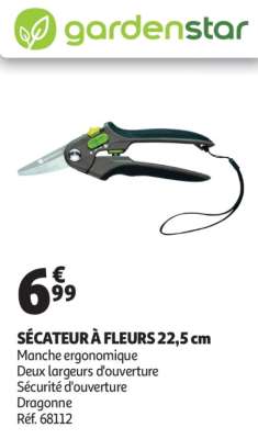 Sécateur À Fleurs 22,5 Cm - Manche ergonomique
Deux largeurs d'ouverture
Sécurité d'ouverture
Dragonne
Réf. 68112