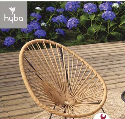 HYBA Table basse Acapulco - Dim. Ø 50 x H 50 cm. Structure en acier noir traité anti-corrosion, cordes en polyéthylène noir et plateau en verre.