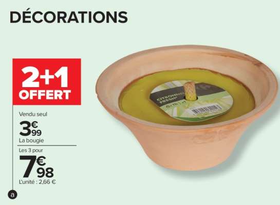 Bougie citronnelle - Bougie d'extérieur senteur citronnelle Fresh avec contenant en terre cuite