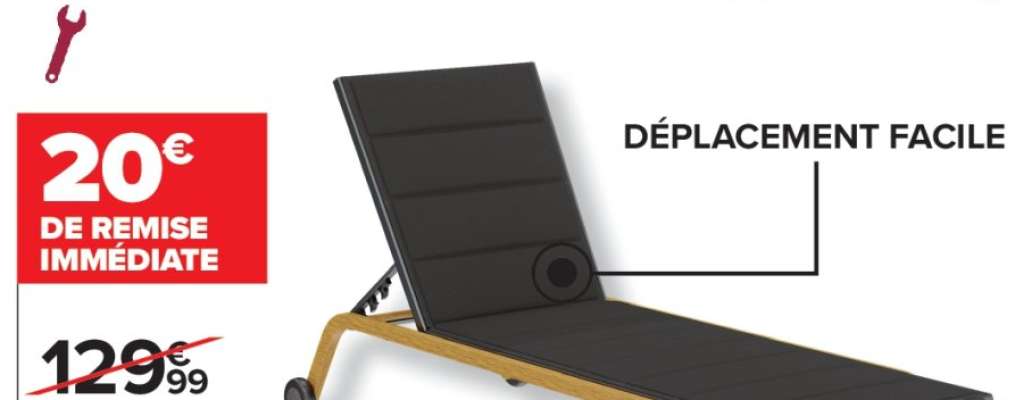 HYBA Bain de soleil Gaya - Dim. L 182/193 x l 70 x 43/96 cm. Structure en aluminium avec revêtement imitation bois et textilène matelassé (100% polyester enduit PVC) coloris noir. 2 roues pour un déplacement facile.