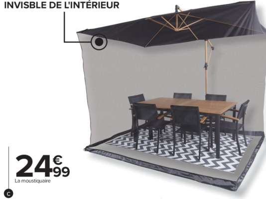 Moustiquaire de parasol - Taille unique. Diam. 300 cm x Hauteur 230 cm. Maille filet. Fermeture à glissière. S'adapte à tous les parasols jusqu'à 940 cm de circonférence avec son lien de serrage.