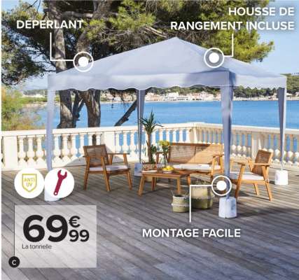Tonnelle pliante Izmir - Dim. : L 300 x l 300 x H 260 cm. Structure pliable en acier. Toile imperméable 100 % polyester 160g/m². Montage et démontage rapide. Coloris gris. Vendu sans pied de tonnelle.