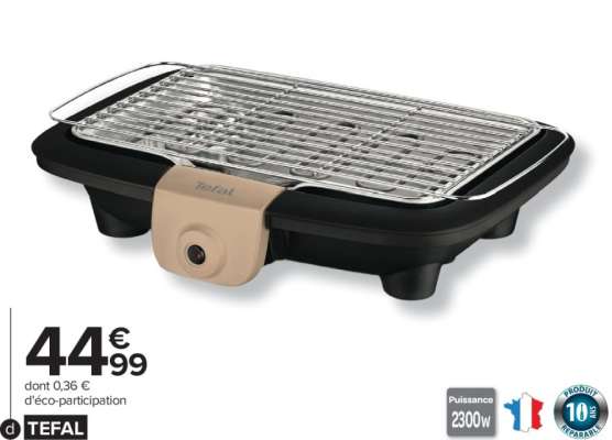 TEFAL Barbecue électrique de table - Ref : BG90C814.  • Bac récepteur de graisse avec eau pour limiter fumée et odeurs
• Surface de cuisson 37 x 23.5 cm
• Tous les éléments (sauf la résistance) compatibles lave-vaisselle