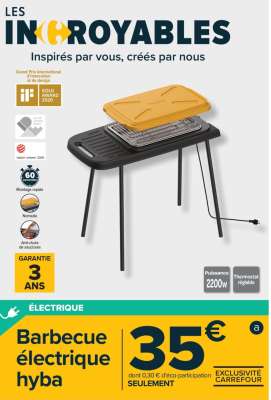 HYBA Barbecue électrique sur pieds - Ref : HBG2000-23.  . Surface de cuisson 40 x 27 cm 
. Nettoyage et rangement faciles
. Montage facile en 60 secondes