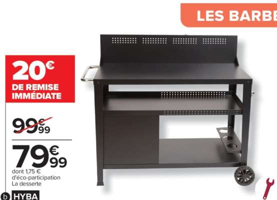 HYBA Desserte plancha sur roulettes - Dim.  L 25,5 x l 59 x H 110,7 cm.. Structure en acier. 2 roulettes pour faciliter le déplacement. Plateau de rangement. Crochets et porte-bouteilles.