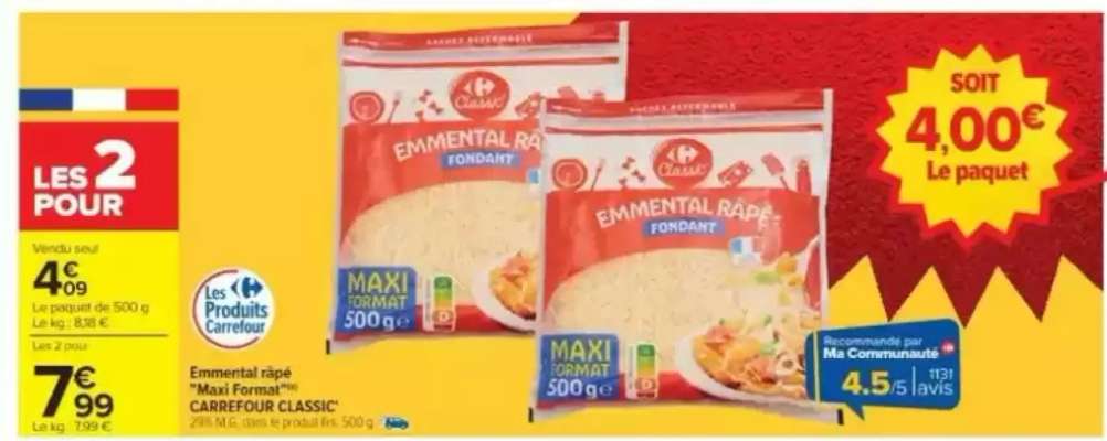 Emmental râpé "Maxi Format" CARREFOUR CLASSIC