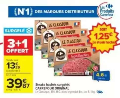 Steaks hachés surgelés CARREFOUR ORIGINAL