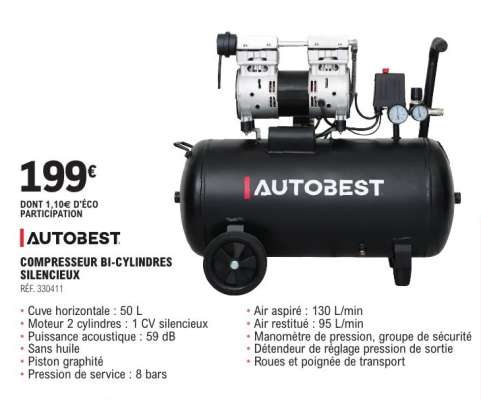 AUTOBEST COMPRESSEUR BI-CYLINDRES SILENCIEUX