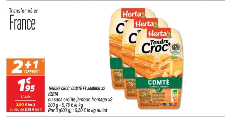 TENDRE CROC' COMTÉ ET JAMBON X2 HERTA